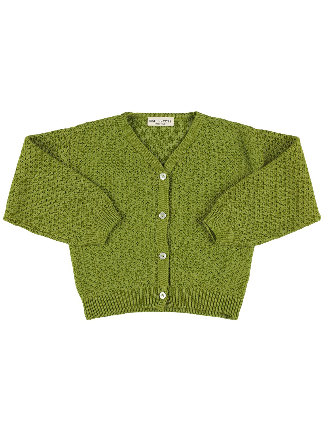 Babe And Tess Cotton Knit Cardigan In Green