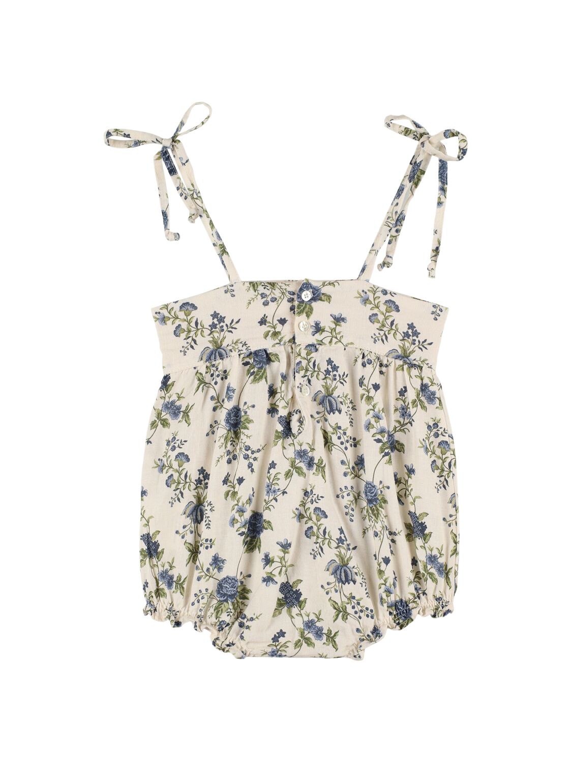 Babe And Tess Printed Linen & Viscose Bodysuit In White/blue