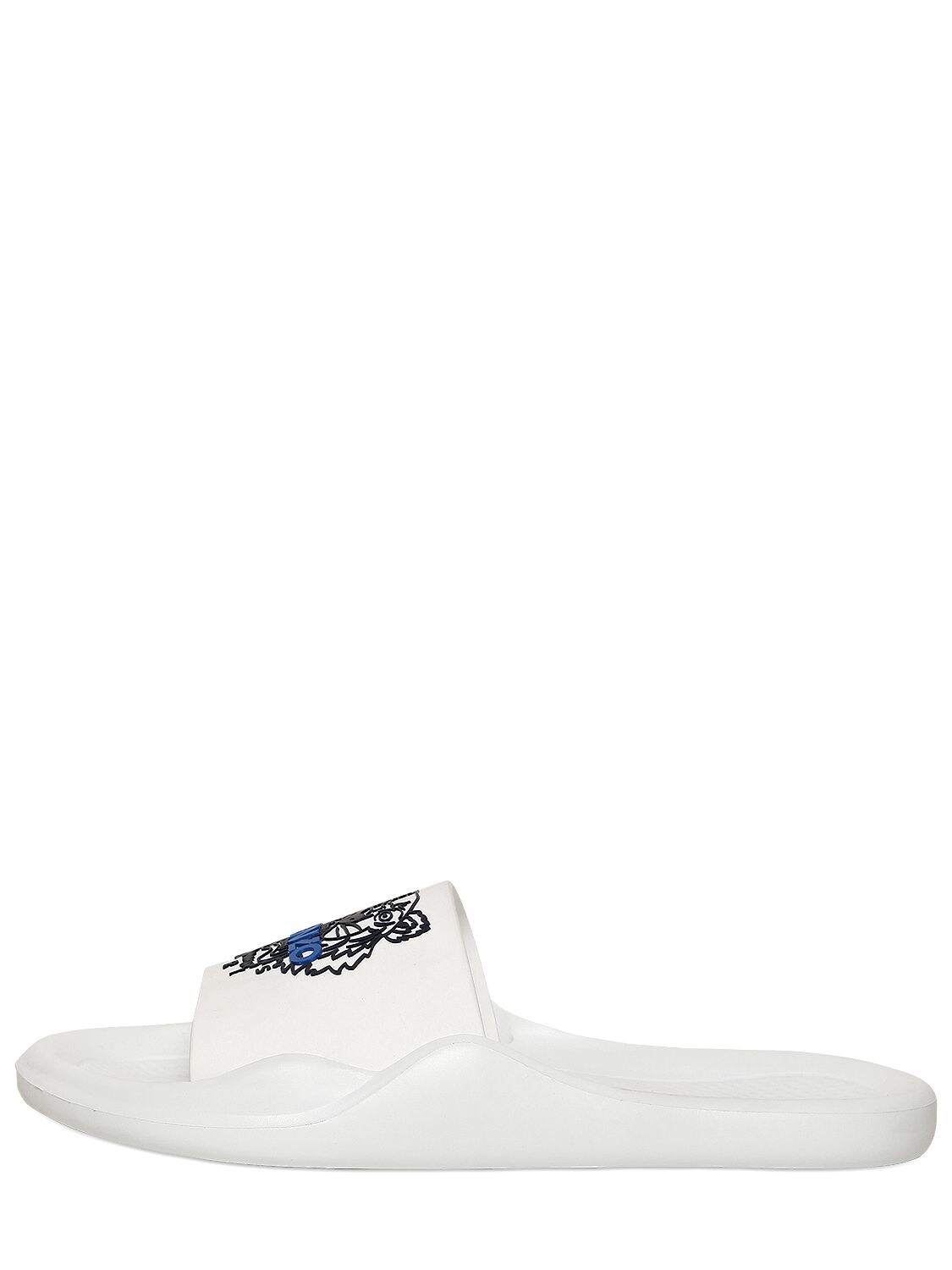 Kenzo 10mm Tiger Rubber Slide Sandals In White