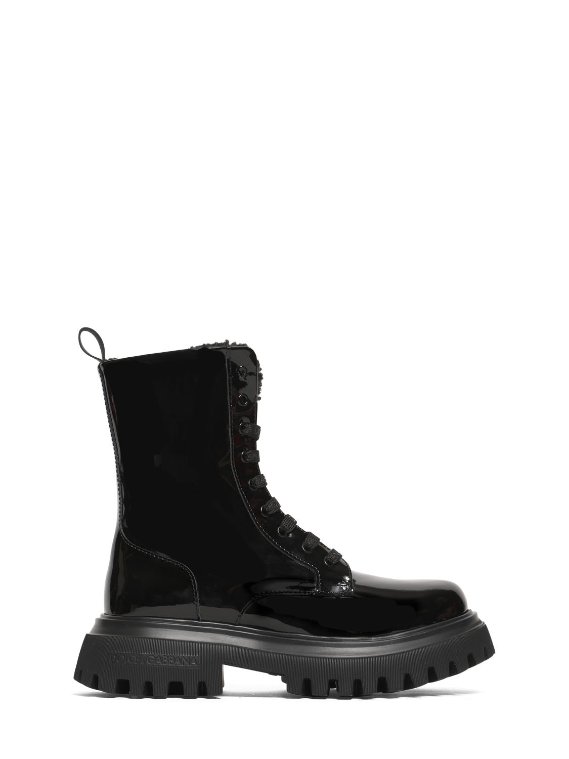 Dolce & Gabbana Patent Leather Boots W/ Logo In Black